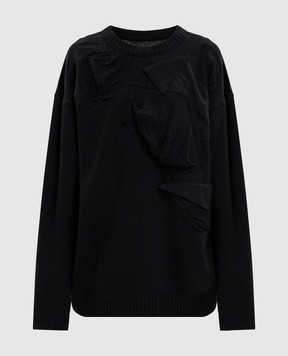 Y`S Yamamoto Black wool sweater with appliqués YVK18688