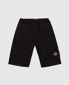 Stone Island Children's black shorts with logo patch L1S16L100003S000168