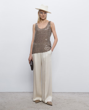 Brunello Cucinelli Brown silk top with sequins MF940HW310