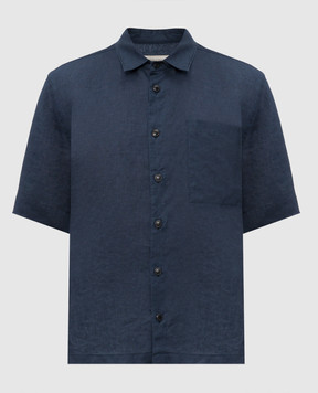 Cashmere&Whiskey Blue linen shirt with short sleeves 0335900656