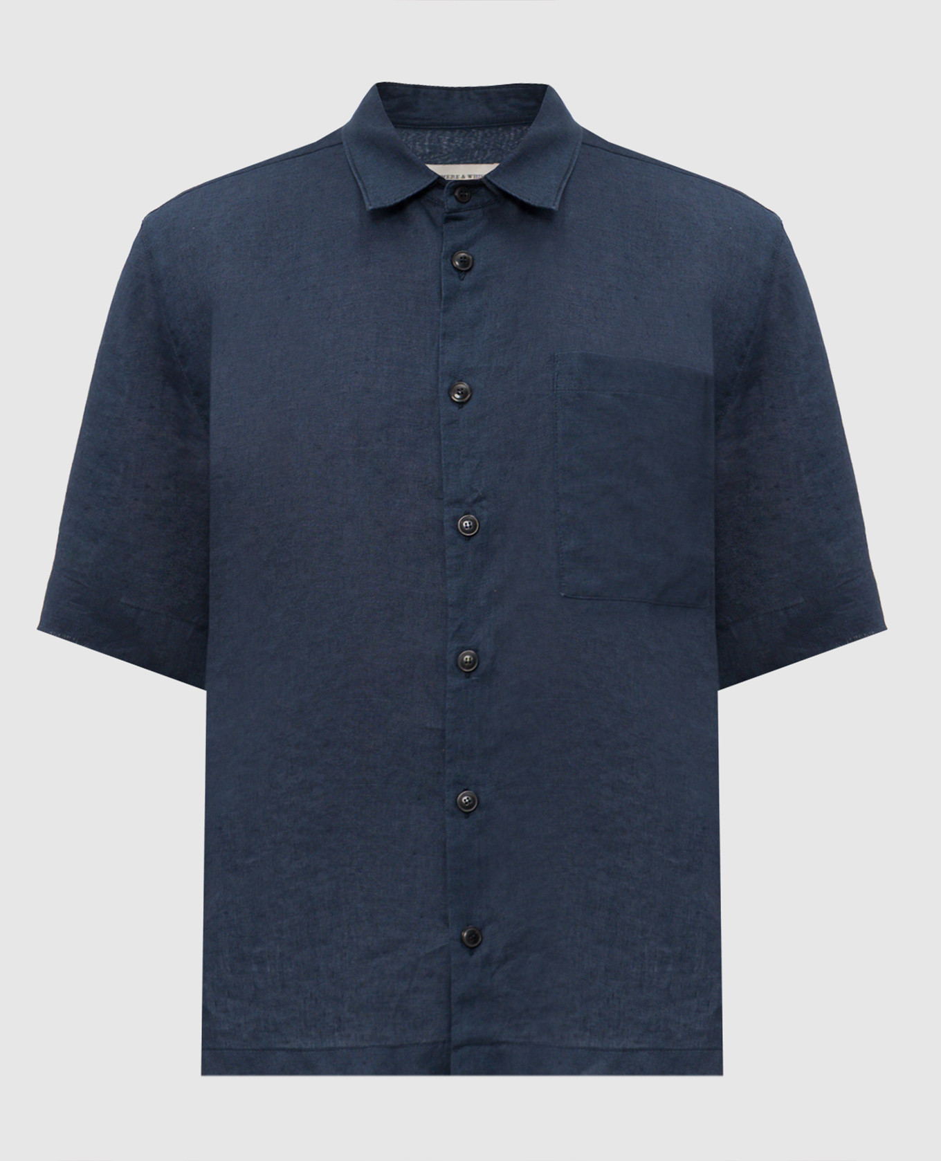 Blue linen shirt with short sleeves