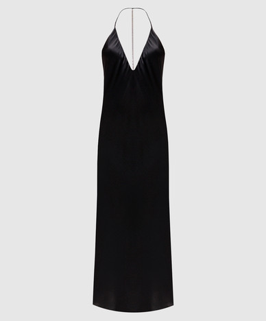 Black silk maxi dress with open back