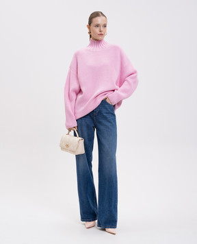 Twinset Pink wool sweater with logo 252AT3140