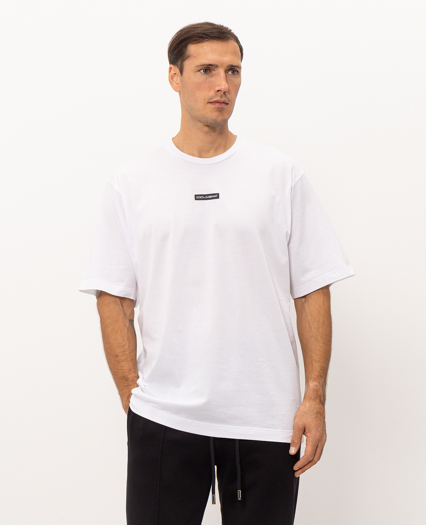White T-shirt with logo patch Dolce&Gabbana 3