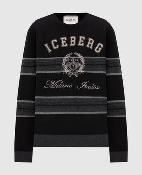 Iceberg Black wool sweater with textured logo A0019051