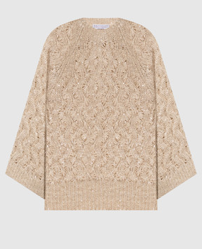 Brunello Cucinelli Beige silk and linen sweater with sequin pattern MEA371100