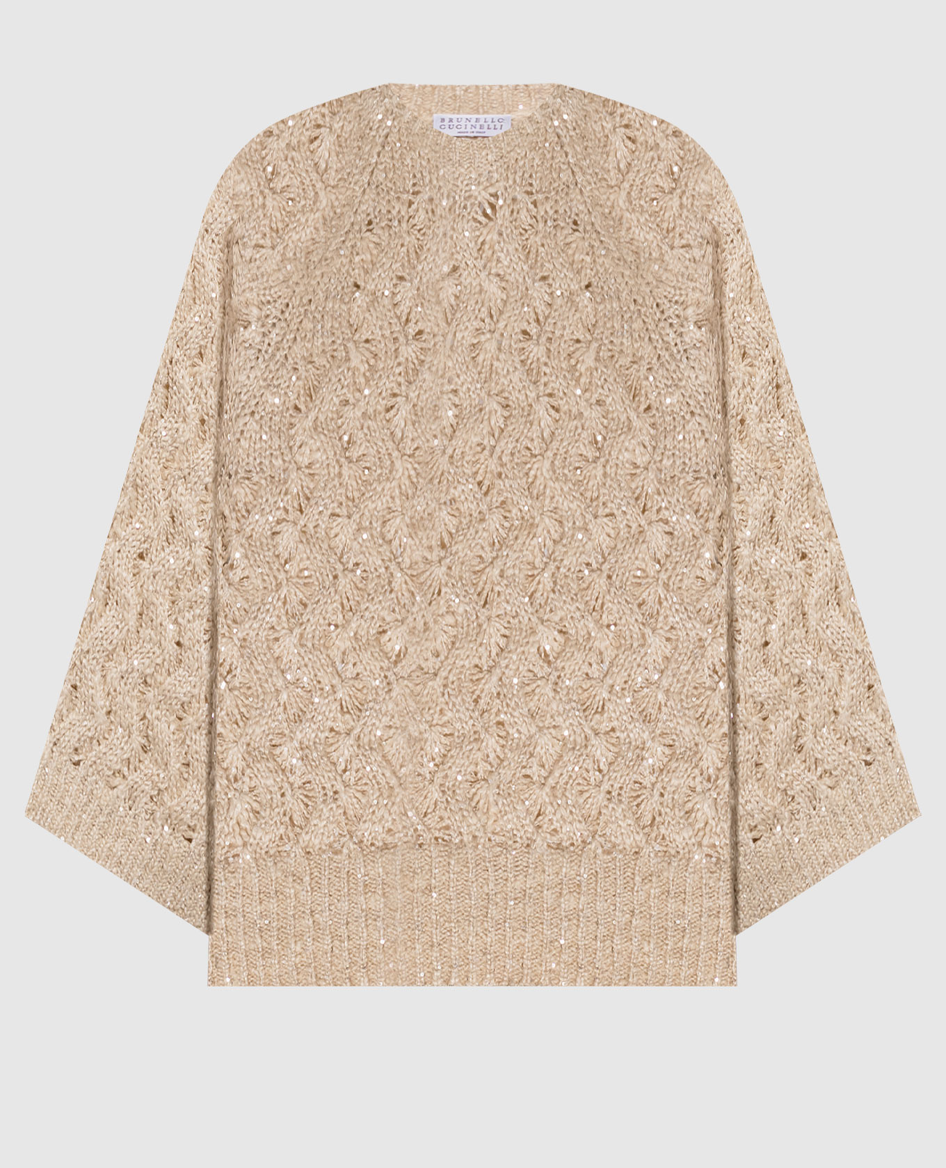 Beige silk and linen sweater with sequin pattern