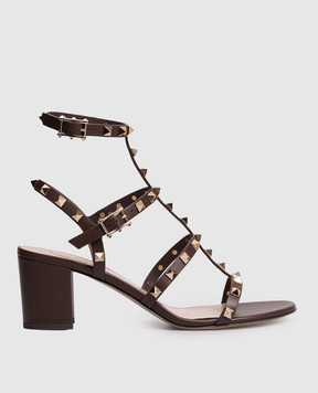 Valentino Brown leather Rockstud sandals 8W2S0491VBP
