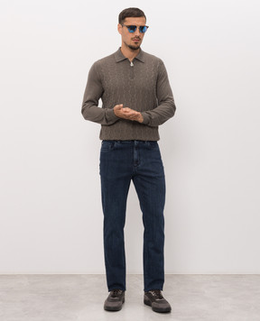 Stefano Ricci Brown cashmere and silk polo shirt K808110P30F26375