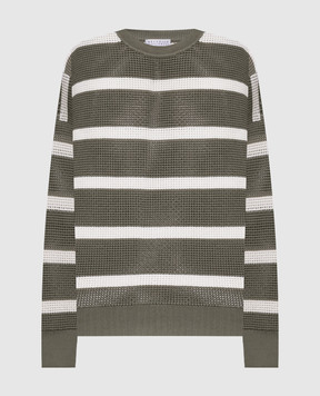 Brunello Cucinelli Green openwork striped jumper M19225700