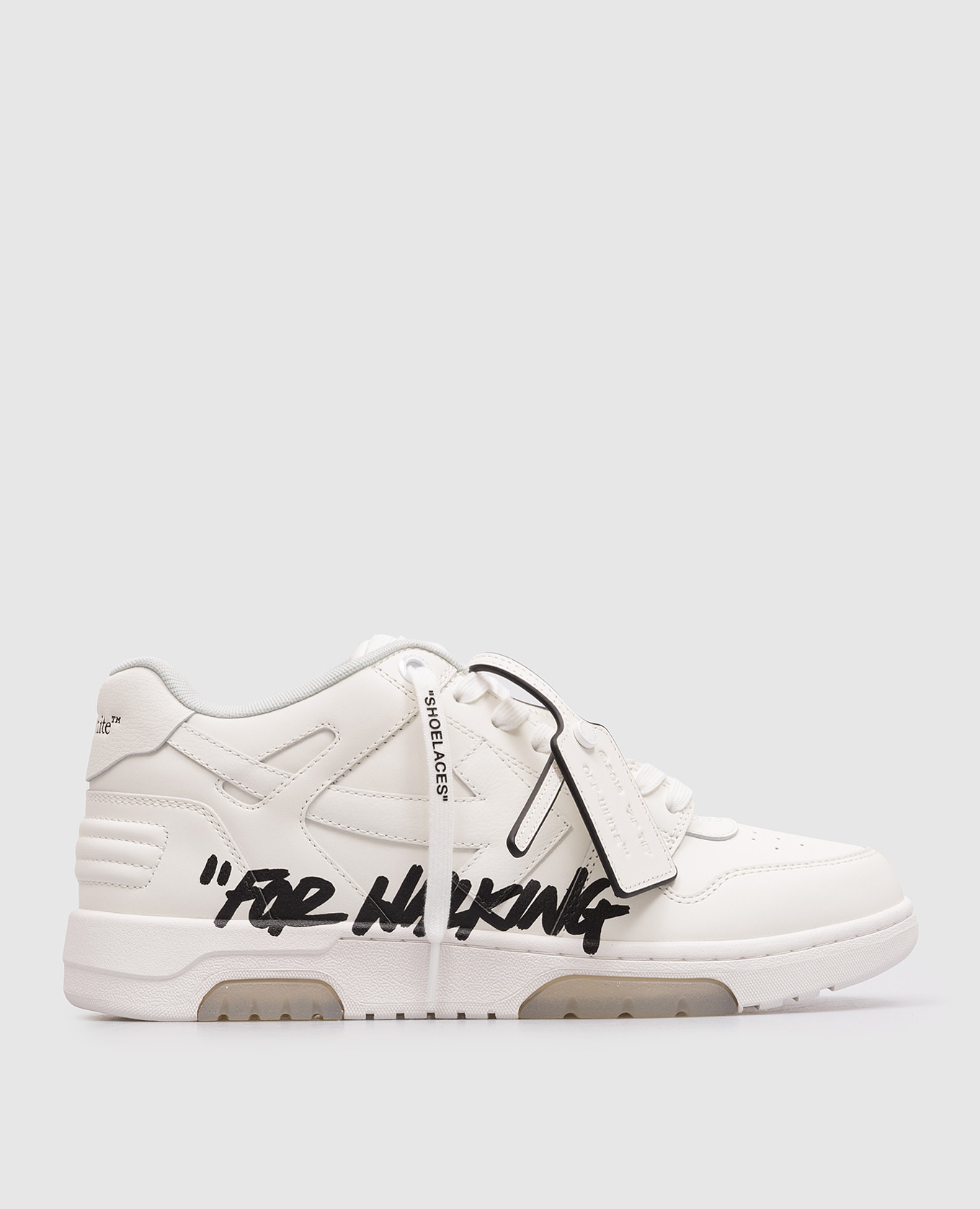 Out Of Office For Walking White Leather Sneakers with Print