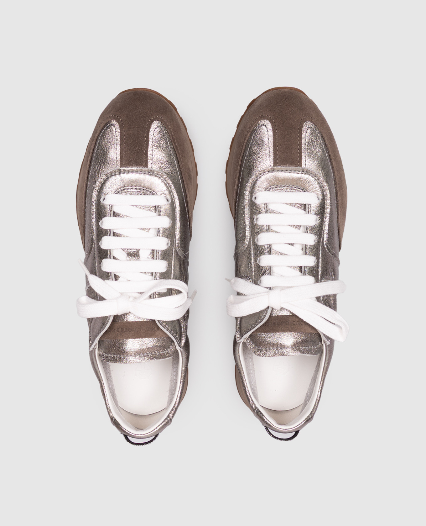 Silver leather sneakers with a monil chain Brunello Cucinelli 4
