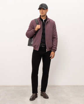 Stefano Ricci Black cashmere and silk polo shirt with geometric pattern K808113P30F26378