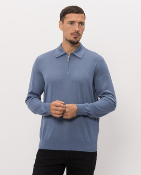 Stefano Ricci Blue polo shirt with crocodile leather inserts K606003Z16F26303
