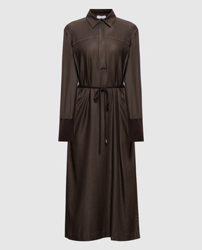 Peserico Brown midi dress with wool S02789A2776