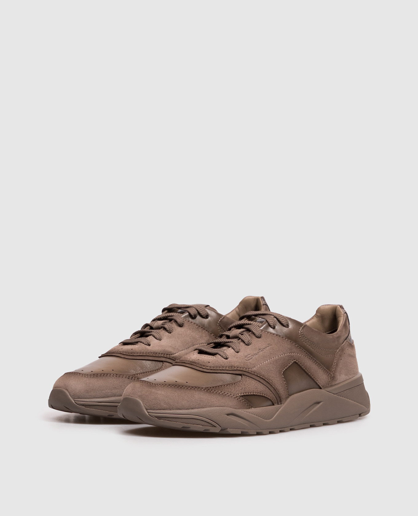 Brown leather sneakers with embossed logo Santoni 2