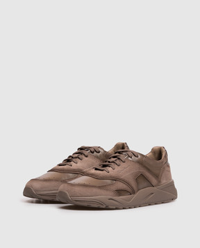 Santoni Brown leather sneakers with embossed logo MBIM22112CPATKOH