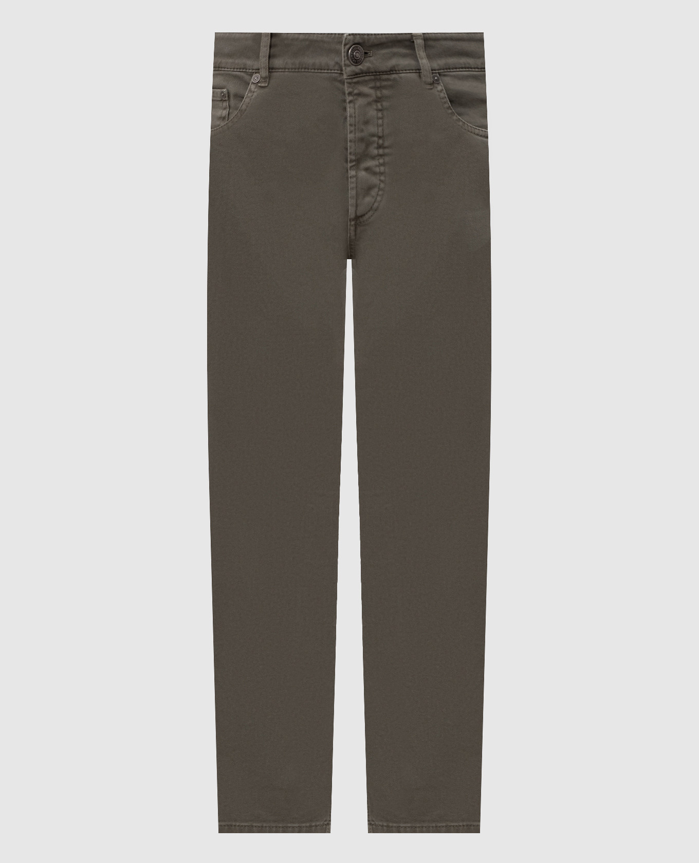 Khaki jeans with embroidered logo