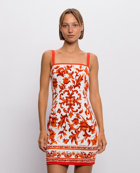 Dolce&Gabbana White mini dress with branded Majolica print F6TVVTGDDRJ