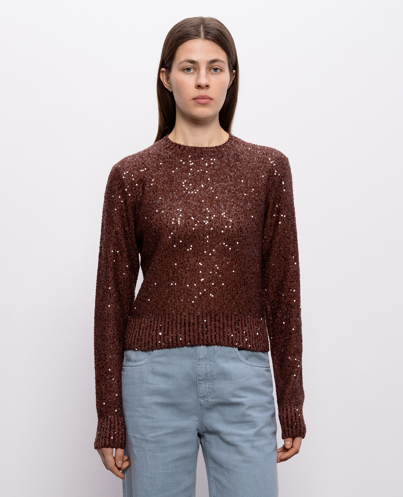 Brown sequined linen, cashmere and silk jumper Brunello Cucinelli 3