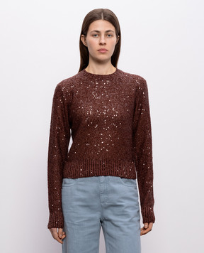 Brunello Cucinelli Brown sequined linen, cashmere and silk jumper MDJ547000