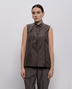 Peserico Brown silk blouse with monil chain A0811608372