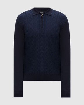 Stefano Ricci Blue wool and silk patterned polo shirt KE06017P30E26303