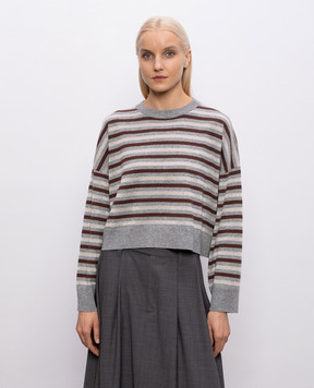 Brunello Cucinelli Gray striped wool, cashmere and silk sweater M16221900P