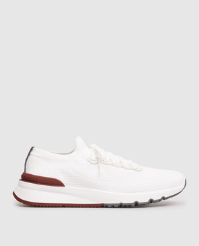 Brunello Cucinelli White cotton sneakers with textured logo MZUPMBO252