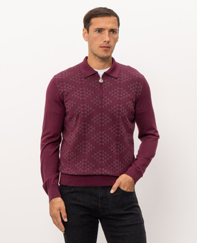 Stefano Ricci Burgundy cashmere and silk polo shirt with geometric pattern K808113P30F26378