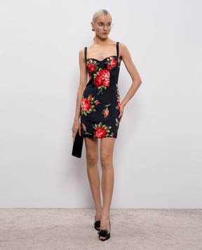 Dolce&Gabbana Black mini dress with branded print F6CLMTFSICD