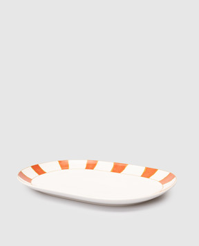 Geminiano Cozzi 1765 White porcelain oval dish Striche Arancio e Oro LGCFL20459053