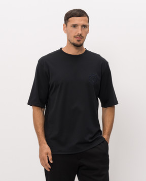 Stefano Ricci Black T-shirt with monogram embroidery MNH6305460LUXT