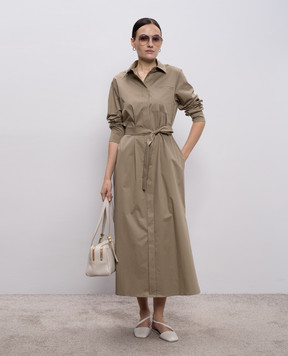 Peserico Khaki shirt dress with monili chain A02540D00A01979