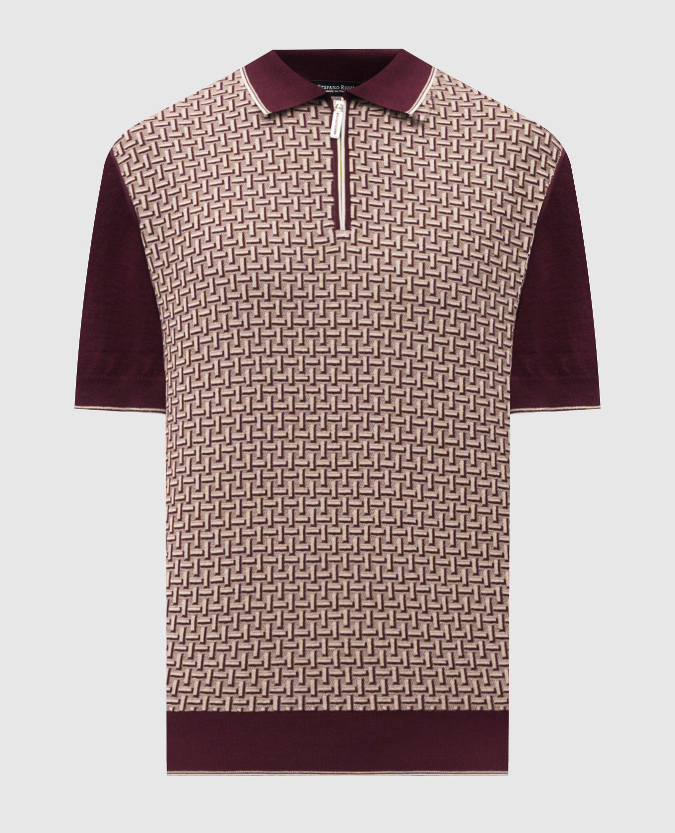 Burgundy polo shirt with silk in a contrasting pattern