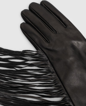 Solotre Black leather gloves with fringe M1AC0169