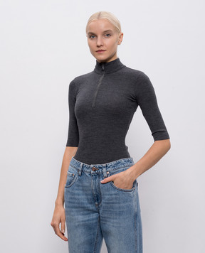 Brunello Cucinelli Grey ribbed wool top MD998VB714