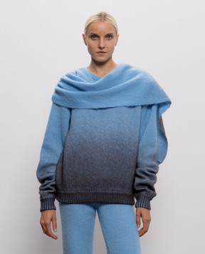 Rowen Rose Blue wool sweater with scarf RRK553