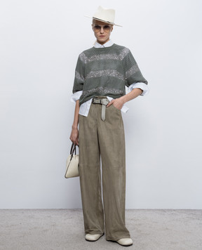 Brunello Cucinelli Green openwork jumper with sequins M58772800