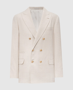 Brunello Cucinelli Beige double-breasted blazer made of wool, silk and linen MZ4197BPDG