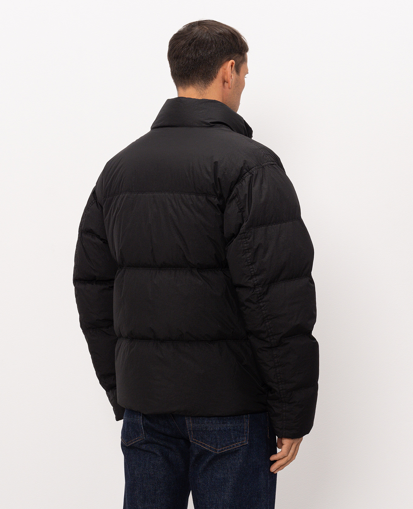 Black down jacket with logo patch Stone Island 4