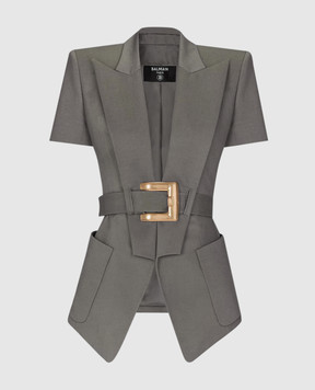 Balmain Khaki jacket with short sleeves GF0SB225CG65