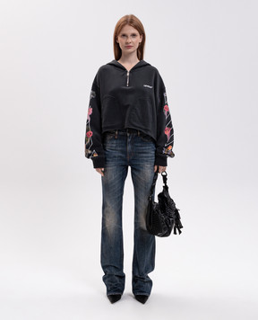 Off-White Grey cropped hoodie with print 2FE00499T
