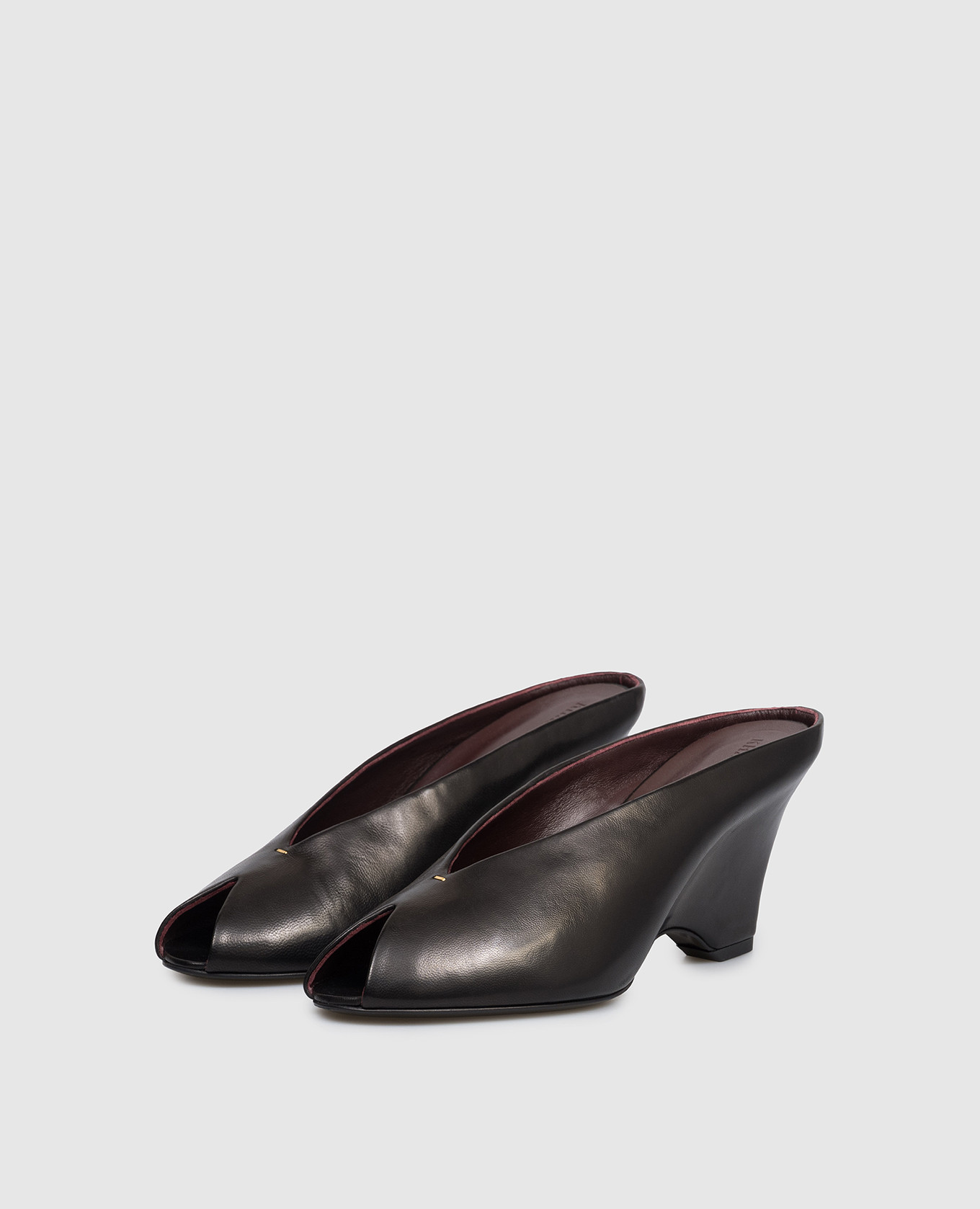 Black leather Cloak peep toe mules Khaite 2