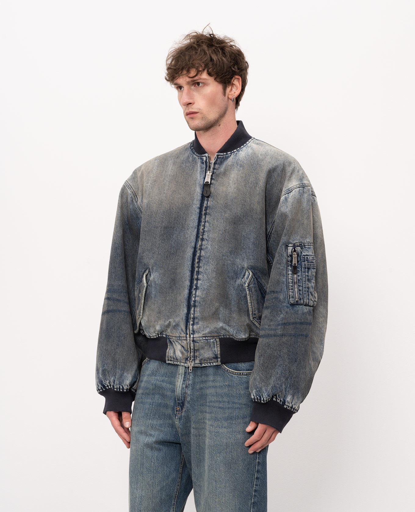 Blue denim insulated bomber jacket with vintage effect Balenciaga 3