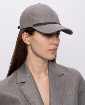 Brunello Cucinelli Gray wool cap with lurex stripes MCAP90227P