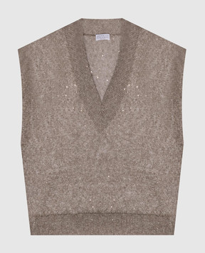 Brunello Cucinelli Brown linen vest with sequins MDT746402