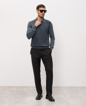 Stefano Ricci Blue wool, silk and cashmere polo shirt with a pattern KE08023P30E26373