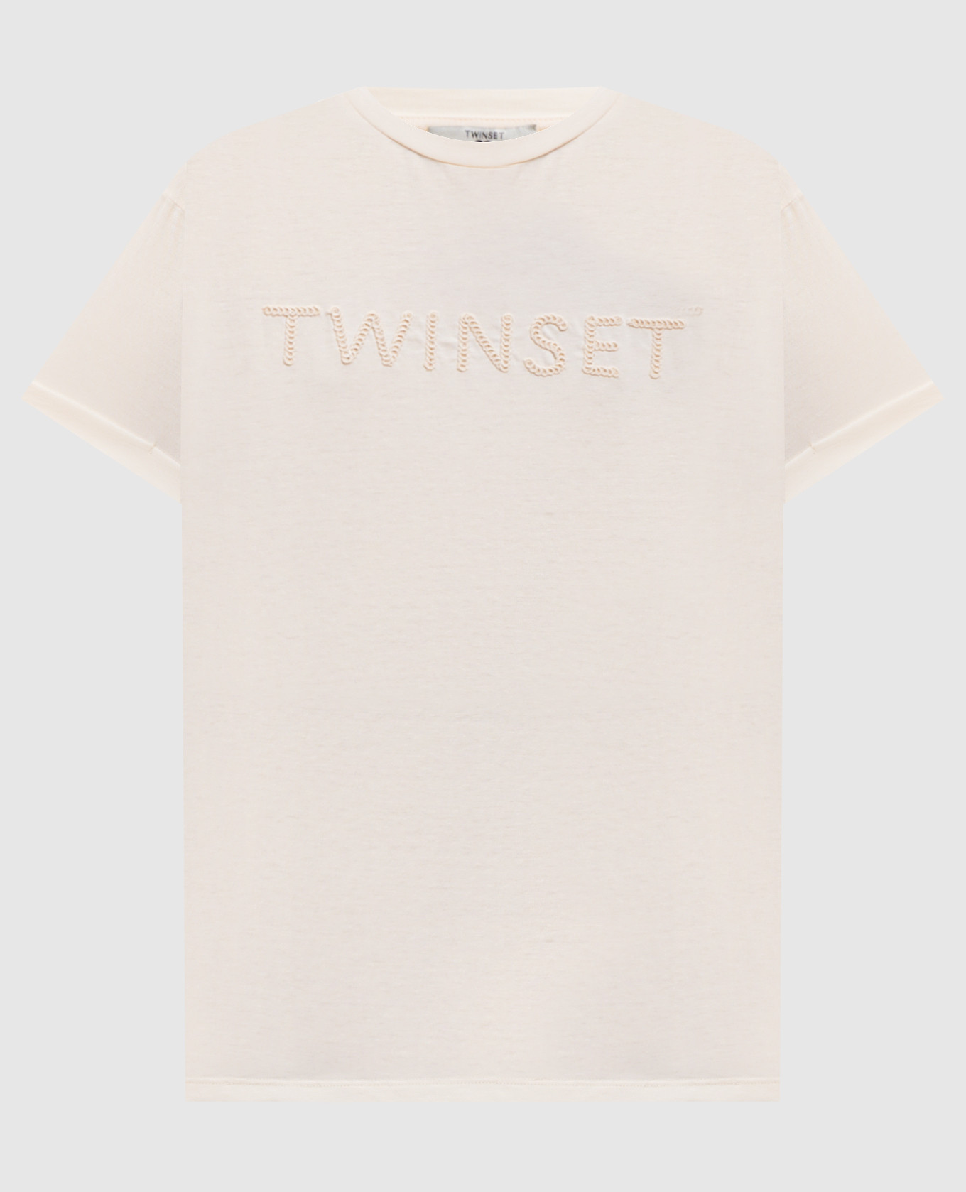 Beige T-shirt with logo embroidery