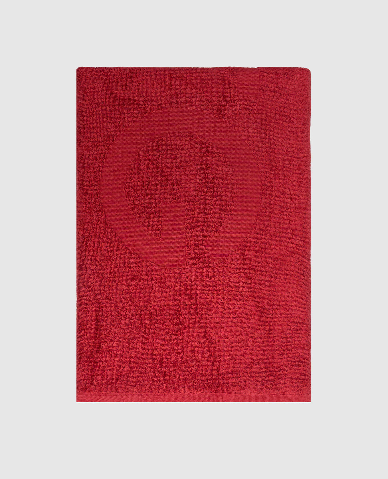 Red terry towel with logo pattern